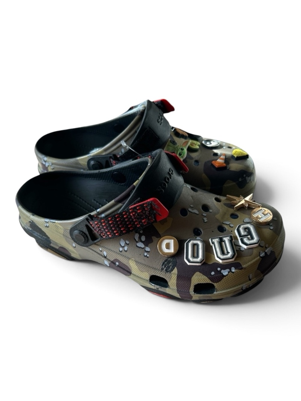 CROCS DESERT CAMO M Rugged Terrain Camouflage Clogs w/JIBBITZ Men 9 Women 11